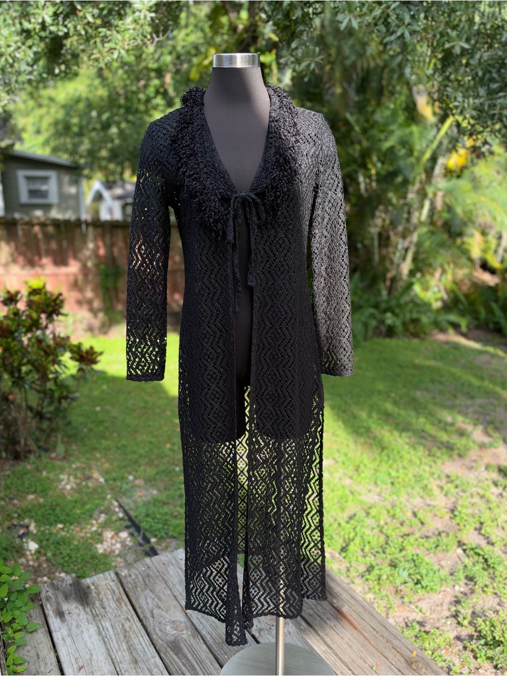 Vintage 90s PG Collections Crochet Lace Fringe Collar Cardigan